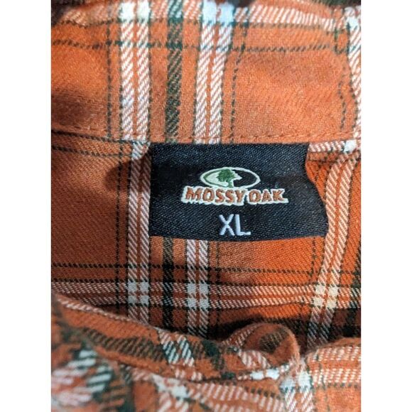 Mossy Oak Flannel Shirt Mens XL Orange Plaid Button Long Sleeve Outdoor Hunters - Picture 4 of 7
